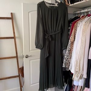 Green Pleated Midi Dress